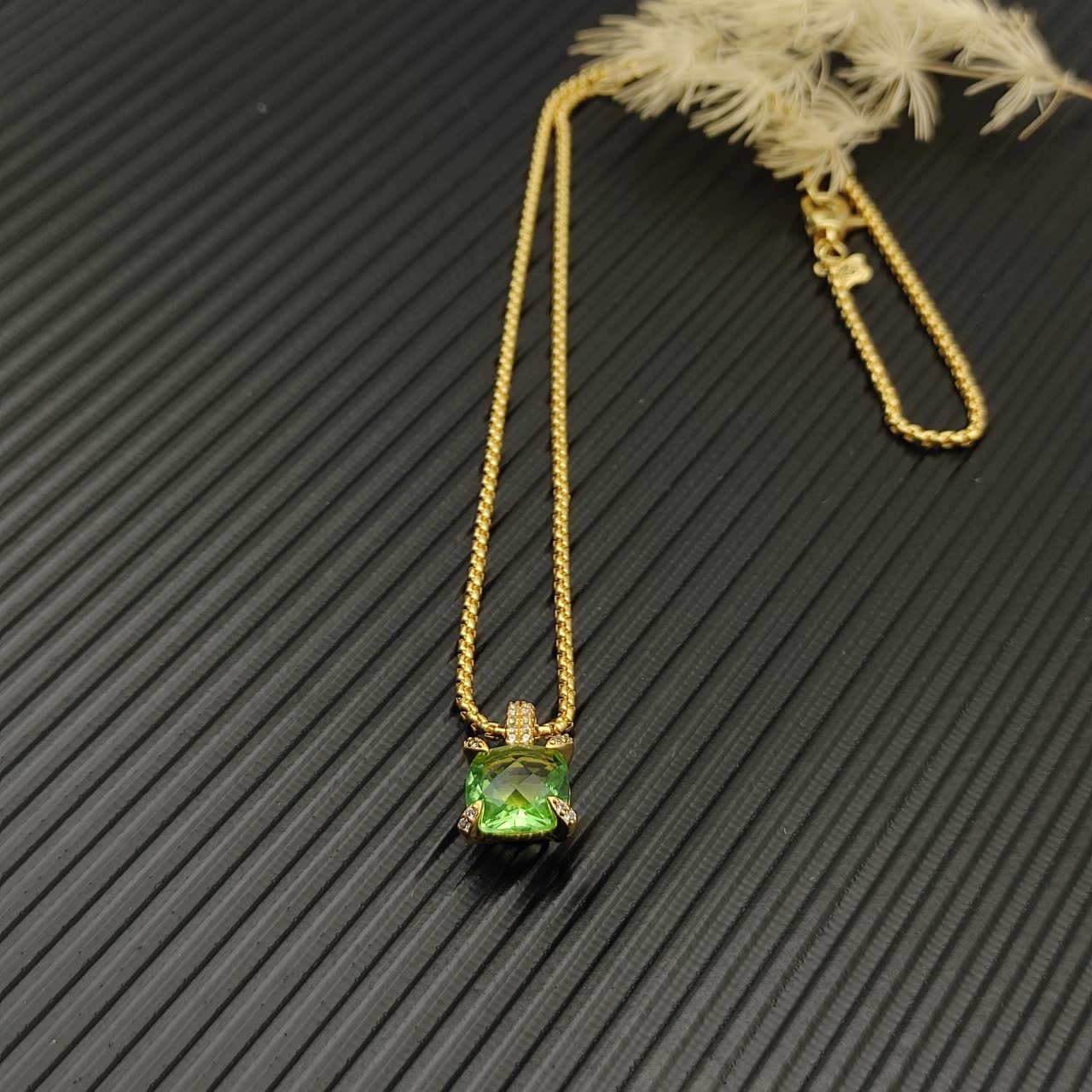 David Yurman Gold and Green Stone Necklace